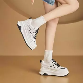 Небольшие по размеру настоящие кожаные громоздкие кроссовки женские белые туфли со скрытым каблуком на шнуровке повседневные студенческие туфли в тон цвета для женщин 32