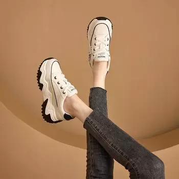 Небольшие по размеру настоящие кожаные громоздкие кеды женские на платформе с скрытым каблуком на шнуровке белые туфли повседневные студенческие туфли в тон 32