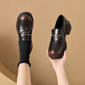 Небольшие по размеру настоящие кожаные мокасины женские ретро потертые цветные туфли на платформе британские кожаные туфли женские повседневные туфли с пряжкой женские ботильоны 32