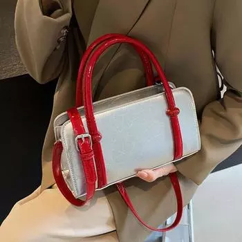 Небольшие ретро-сумки из искусственной кожи для женщин 2024 года, зимняя корейская модная сумка через плечо, серебряные женские сумки, сумка-тоут красный