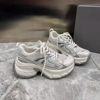 Небольшие сетчатые белые туфли с подъемом, женские летние тонкие дышащие повседневные кроссовки на платформе Tide 40 золотой