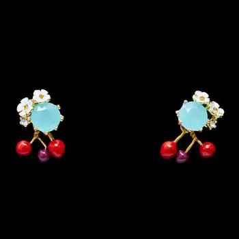 Небольшие свежие модные серьги-подвески с эмалевой глазурью, постепенным изменением цвета, сапфиром, вишней и фруктами, украшенные бахромой