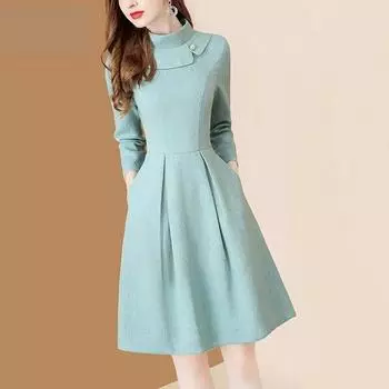 Небольшое ароматное платье с длинными рукавами для женщин, зимнее повседневное твидовое платье с длинными рукавами в западном стиле, тонкое платье средней длины, женский топ