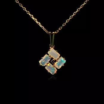 Небольшое колье-подвеска из стерлингового серебра 925 пробы с натуральными опалами. Изящные украшения из желтого и белого золота с покрытием из серебра. жёлтый