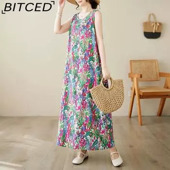 Небольшое свежее платье-жилет без рукавов в летнем праздничном стиле, повседневное платье-жилет, повседневная длинная свободная узкая юбка трапециевидной формы XL разноцветный