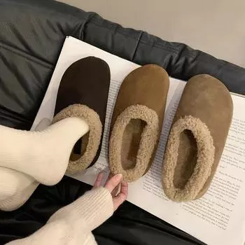 Небольшое увеличение внутренней высоты Birkenstocks женские бархатные новые ретро-лоферы хлопковые туфли Boken single shoes 35 коричневый