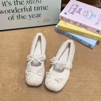 Небольшое увеличение внутренней высоты на 5 см. Туфли Mao Mao женские 2024 года, новые осенне-зимние туфли Mary Jane с бантом из бархата 35