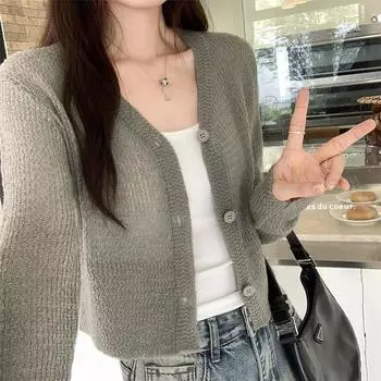 Небольшой аромат высококачественного тонкого трикотажного кардигана для женщин ранней весны, новый короткий стиль, чистая девушка-специя снаружи S