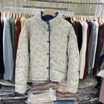 Небольшой цветочный воротник-стойка, подшитая хлопковая одежда, женское зимнее высококачественное теплое хлопковое пальто с подкладкой M(80-110)