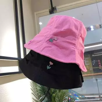 Небольшой цветок, свежая плиссированная шляпа-ведро, женская универсальная летняя дышащая шляпа, маленькая хлопковая и льняная шляпа-тазик M56-58cm чёрный