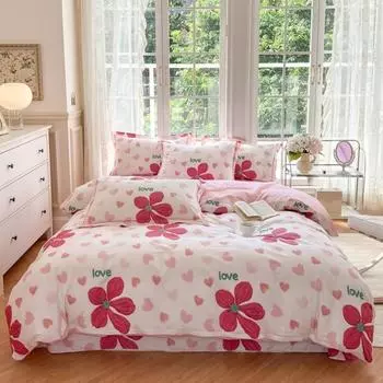 Небольшой комплект из четырех предметов из свежего чистого хлопка с принтом, простыни из хлопкового твила с принтом, одинарные и двойные пододеяльники, комплект из трех предметов для студенческого общежития 1.2m bed sheet model-3PCS