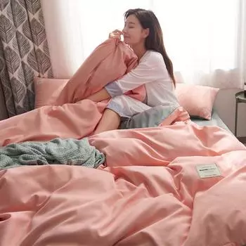 Небольшой комплект из четырех предметов в свежем скандинавском стиле из однотонного стираного хлопка, комплект из трех предметов постельного белья для общежития 1.2m bed