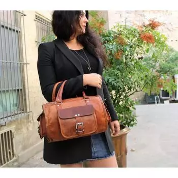 Небольшой кожаный винтажный дорожный чемодан Air Cabin для выходного дня, 14-дюймовая дорожная сумка для ночных путешествий 14 x 7 x 7 in коричневый