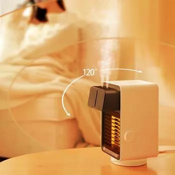 Небольшой настольный обогреватель, увлажнитель воздуха, нагреватель с качающейся головкой, многофункциональный бытовой вентиляторный распылитель с мгновенным нагревом No Tilt power-off белый