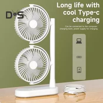 Небольшой настольный вентилятор с 3 скоростями, малошумный перезаряжаемый, регулируемый на 360 градусов охлаждающий вентилятор с двойной головкой A
