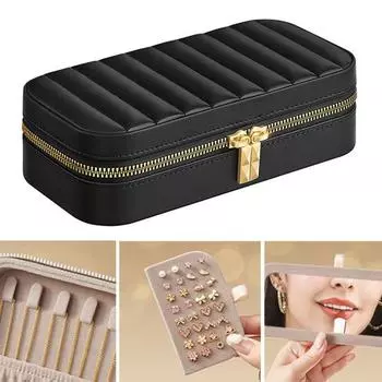 Небольшой органайзер для ювелирных изделий с зеркалом, большой вместимостью, несколькими отделениями, компактным размером, портативным дорожным футляром для ювелирных изделий с застежкой-молнией белый