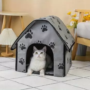 Небольшой питомник для домашних животных, Дом для собак, Питомник для кошек, Складное гнездо для домашних животных с изображением маленькой лапы, Домик для щенков и кошек, Питомник для домашних животных коричневый