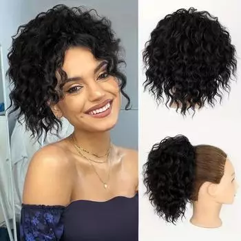 Небрежный пучок волос Свободный волнистый вьющийся пучок Короткий хвостик на шнурке Наращивание волос Топ Синтетический хвостик Женские наращивания волос 30cm