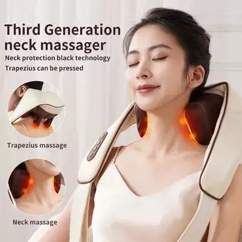 Neck and Shoulder Massage Shawl Heating Kneading 6D Massage Head Deep Massage and Muscle Relaxation Adjustable Wearable Massager серый