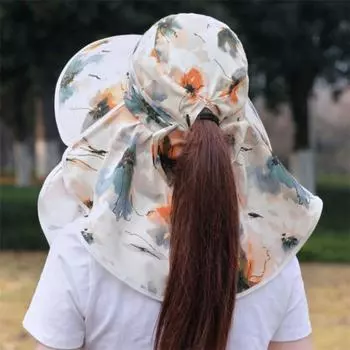 Neck Cover Women Sun Hat Flower Sunscreen Fisherman Hat Creative Picking Tea Hat Ladies/Girls серый