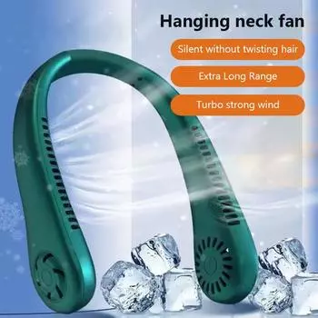 Neck Fan USB Charging Electric Portable Hanging Small Bladeless Mini Sports Fan Summer Outdoor Sports Hanging Neck Cooling Fan зелёный