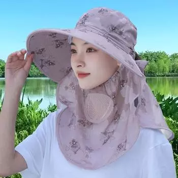 Neck Protection All-Match Sun Hat Cover Face Fashion UV Protection Sun Hat Summer Sun Hat Full Face Tea Picking Cover New Arrival Fan-purple (ice silk material)_free size (UV)