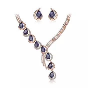 Necklace and earrings Austrian metal allergy and discoloration lovely accessory gift [IUHA] [Teardrop] set, crystal, prevention,