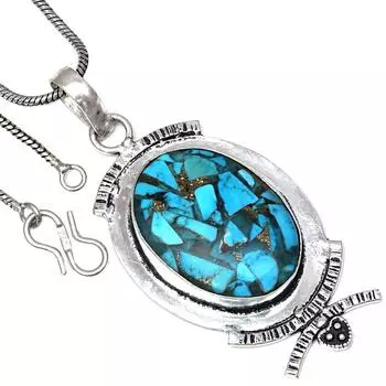 Necklace Blue Copper Turquoise Gemstone Handmade Antique Jewelry2.25