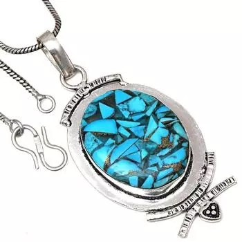Necklace Blue Copper Turquoise Gemstone Handmade Antique Silver Jewelry 2.5
