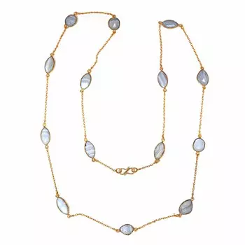 Necklace Blue Lace Agated Feceted Gemstone Handmade Silver Jewelry 34