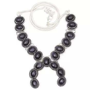 Necklace Blue Sunsitara Gemstone Ethnic Style Silver Jewelry 18-20