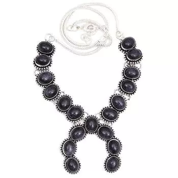 Necklace Blue Sunsitara Gemstone Ethnic Style Silver Jewelry 18-20