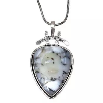 Necklace Dendritic Opal Gemstone Handmade Silver Jewelry 2.25