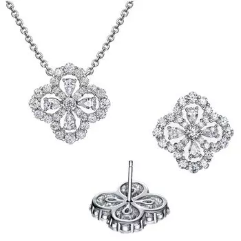 Necklace Earrings Four Leaf Clover Metal Hypoallergenic 925 Silver Birthday Gift [JDE] Women s