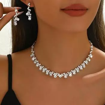Necklace, Earrings Set, Sparkling Wedding Party, Two-Piece Wedding Dress Accessories