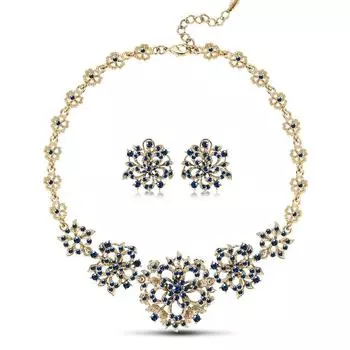 Necklace Earrings Set Wedding Party Cubic Zirconia Metal Allergy and Discoloration Prevention Accessory Gift [IUHA] [Snowflake Shine] &