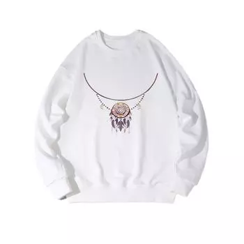 Necklace Fashionable Printed Top, Autumn and Winter Casual Sportswear, Cotton Sweatshirt M белый