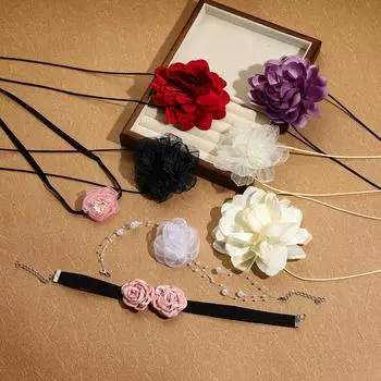 Necklace for Women Ghost Flower Necklace Rose Chocker Fabric Flower Lace Necklace Flower Necklace Beautiful Elegant Necklace for Her