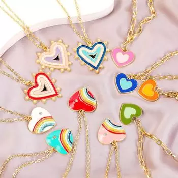 Necklace for Women Jewelry Alloy Rainbow Heart Necklace Ins Style Exquisite Niche Design Necklace Beautiful Elegant Necklace for Her