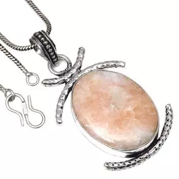 Necklace Fossil Coral Gemstone Handmade Antique Silver Jewelry 1.5