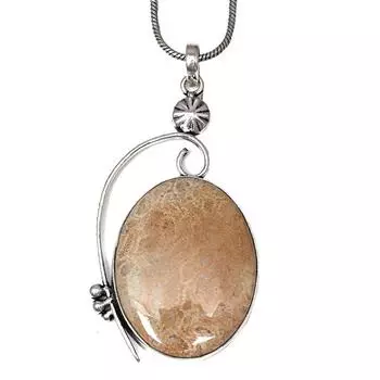 Necklace Fossil Coral Gemstone Handmade Silver Jewelry 2.5