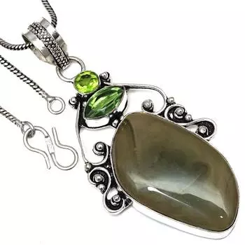 Necklace Imperial Jasper PeridotGemstone Handmade Jewelry 2.75