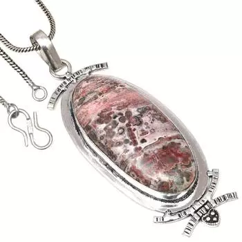 Necklace Leopard Skin Jasper Gemstone Handmade Antique Silver Jewelry 2