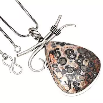 Necklace Leopard Skin Jasper Gemstone Handmade Antique Silver Jewelry 2