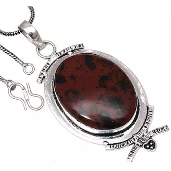 Necklace Mahogany Obsidian Gemstone Handmade Antique Silver Jewelry 2.5