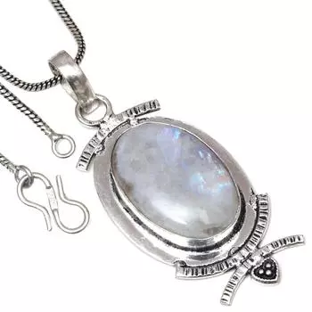 Necklace Moonstone Cabochon Gemstone Handmade 925 Antique Silver Jewelry 3