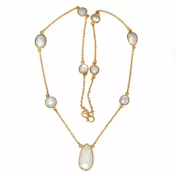 Necklace Moonstone Feceted Gemstone HandmadeAntique Silver Jewelry 24