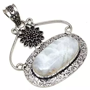 Necklace Moonstone Gemstone Handmade Gift For Her Silver Jewelry 2.25