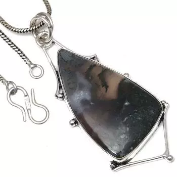 Necklace Moss Agate Gemstone Handmade Antique Jewelry 2.5