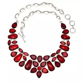Necklace Mozambique Garnet Facited Gemstone Silver Jewelry 18-20
